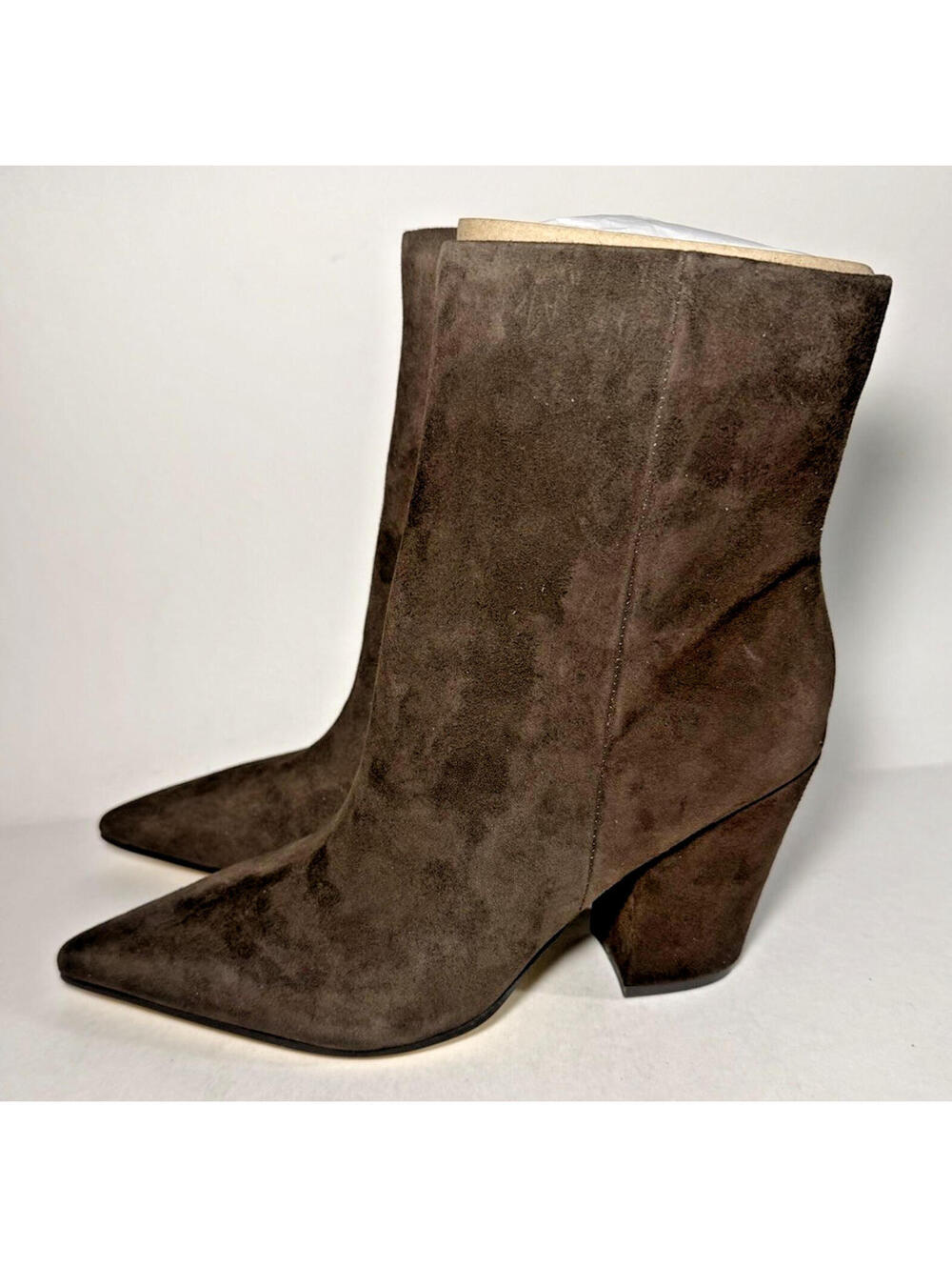 NINE WEST Ariza Tapered Block Heel Booties Zip Dark Brown